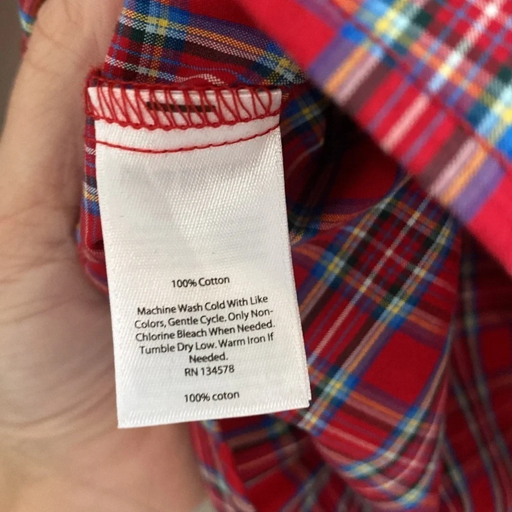 Vineyard Vines Holiday Plaid Kids Cotton Button Down Blouse girls size XS (5-6)